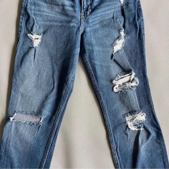 Hollister High Rise Slim Straight Distressed Denim Jeans Junior Size 3 - Picture 2 of 10